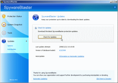 SpywareBlaster Check for Updates